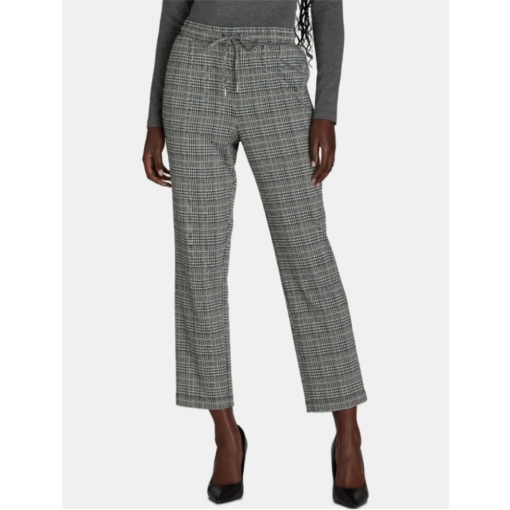 NWT Time and Tru drawstring knit pants houndstooth plaid XL black white holiday